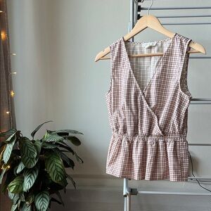 Treasure & Bond Plaid Sleeveless Top - Brown and White